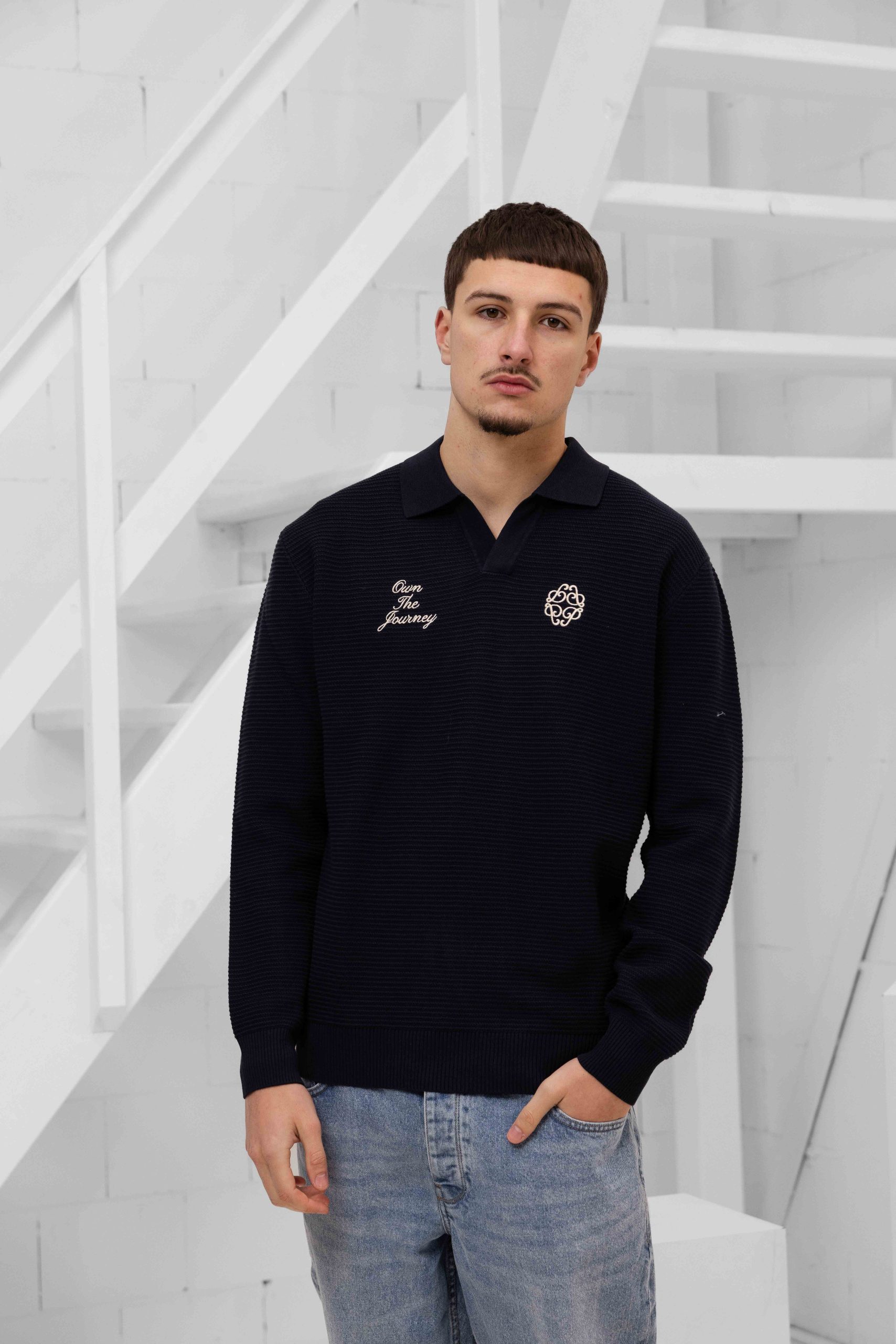 Pure Path Own The Journey Knitwear Polo Sweater Heren Donkerblauw