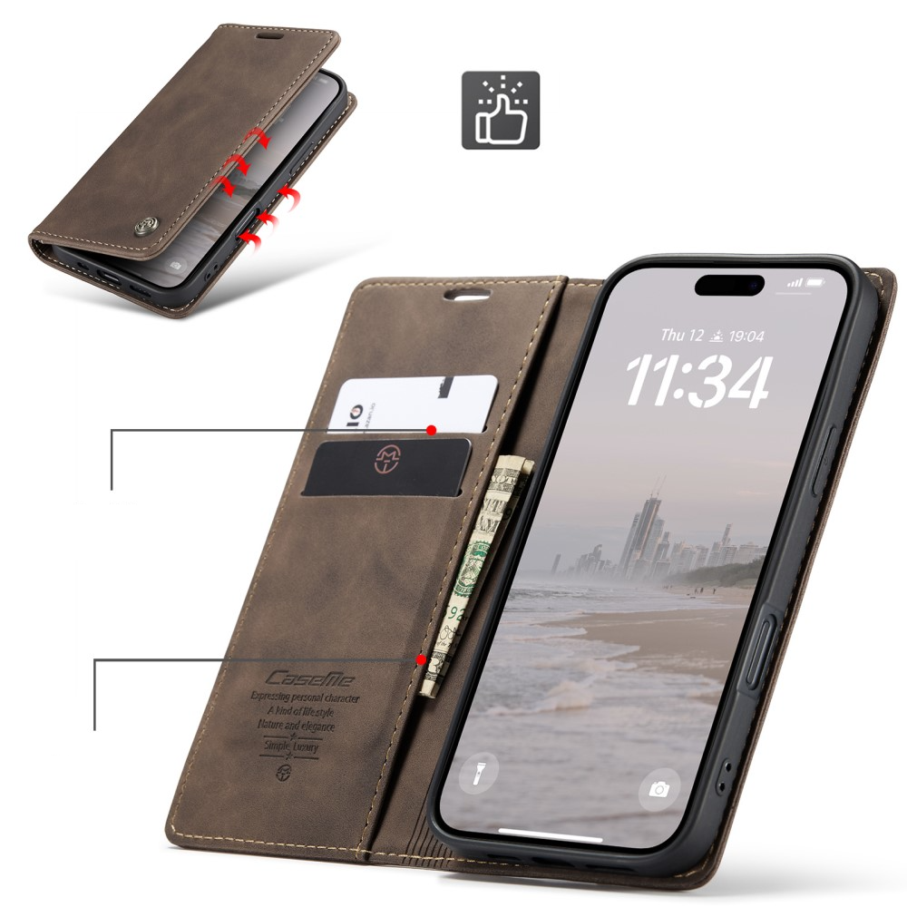 iPhone 16 Leder Tasche Flip Wallet Etui mit Kartenfächern - Braun