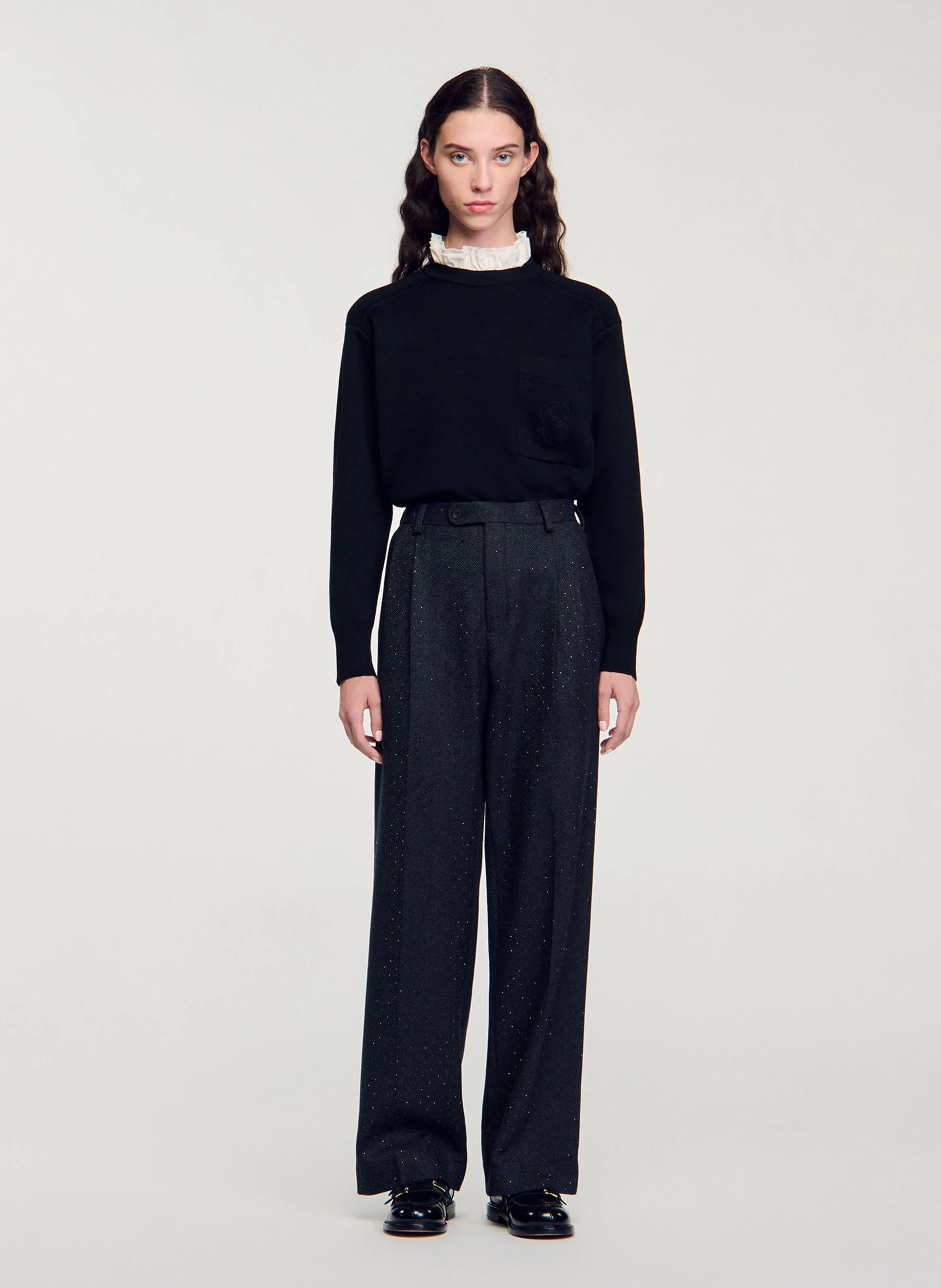 Pantalon large en laine | Gris