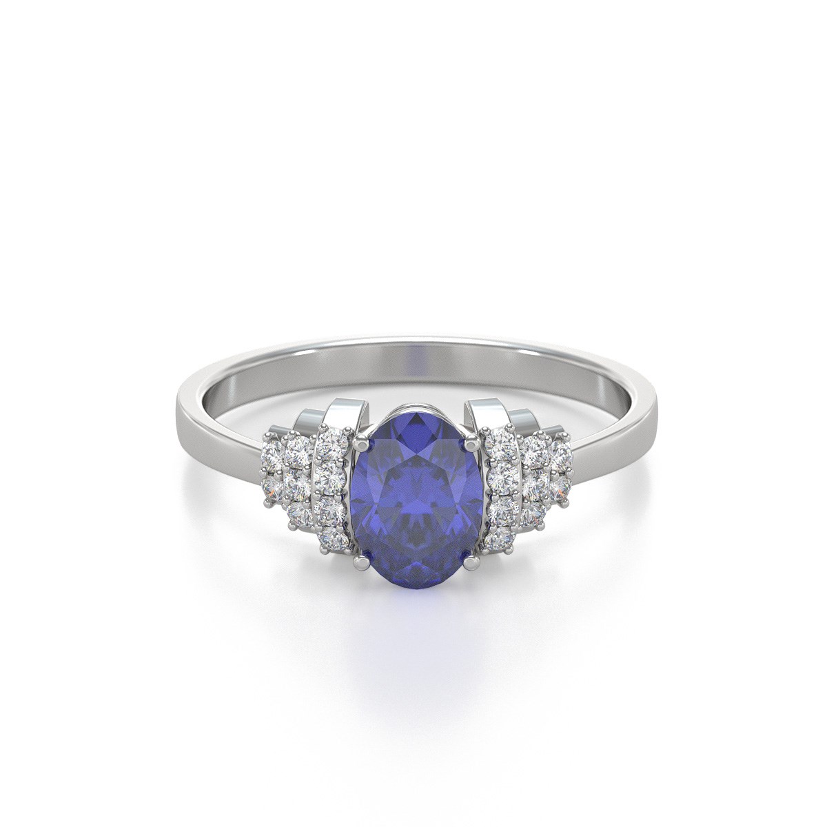 Bague Tanzanite et diamants sur Argent 925 2.24grs