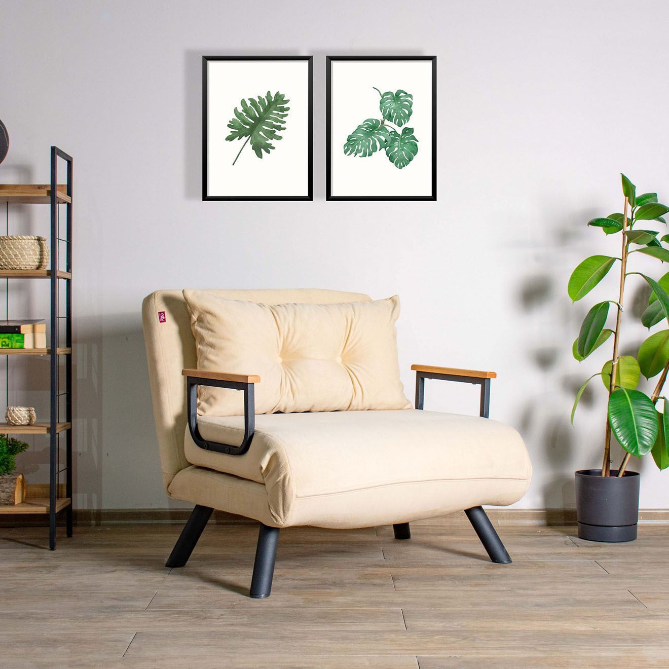 Wooden Art Fauteuil convertible Sando crème - 60x50x42 cm