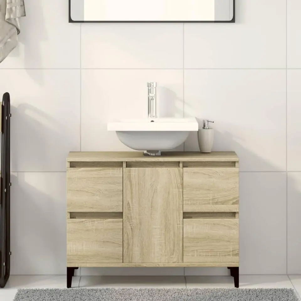 vidaXL - Wastafelonderkast met 1 deur 4 lades - Sonoma eiken - 80x33x60 cm