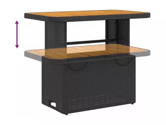 Table de jardin noir 90x55x71 cm résine tressée et bois acacia