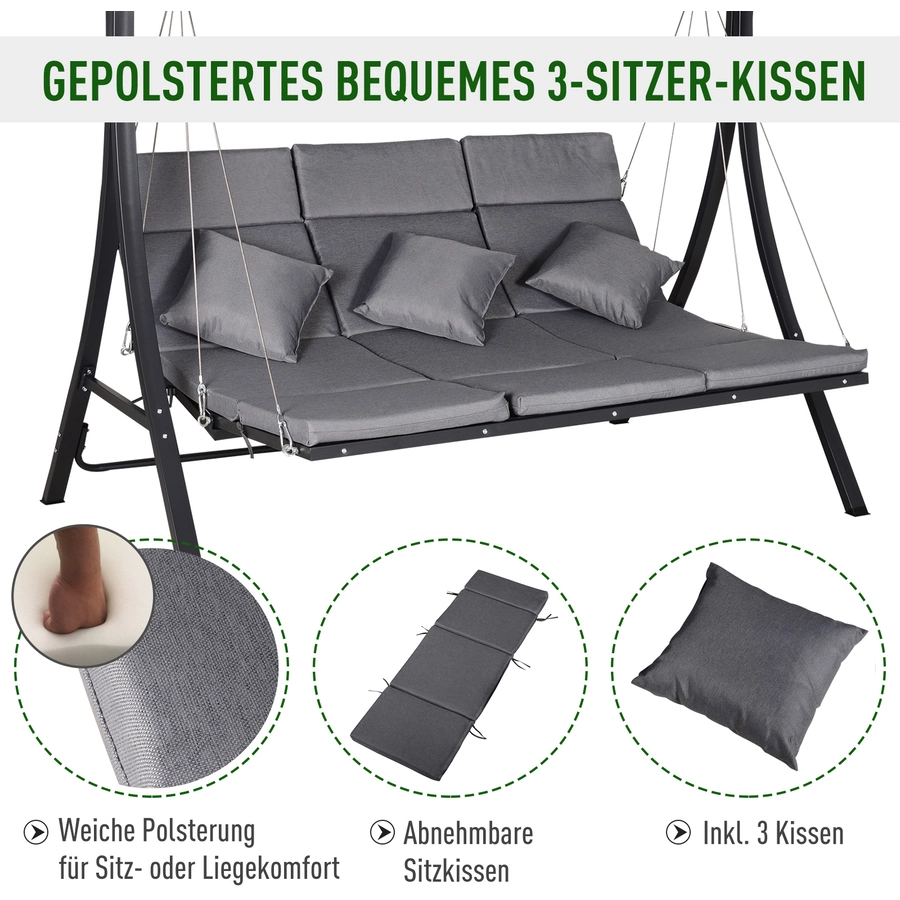 Outsunny Hollywoodschaukel als 3-Sitzer grauschwarz
