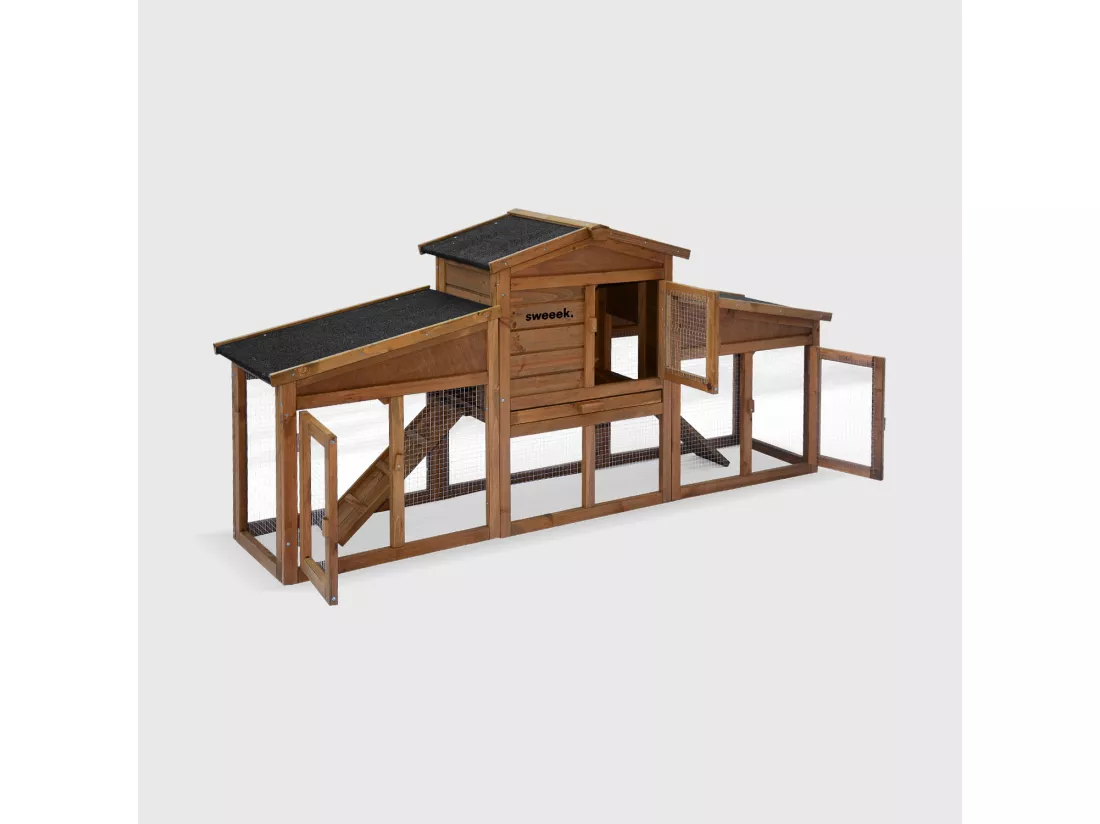 Clapier en bois Angora pour lapin et autres rongeurs. 4 lapins. cage à lapin avec enclos. espace intérieur et extérieur. poulailler