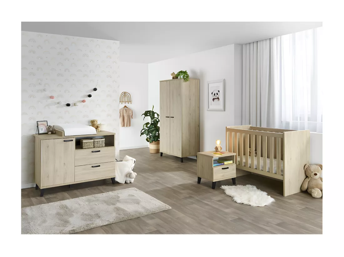 Commode bébé robuste avec table à langer intégrée coloris chêne clair collection DANAÉ.