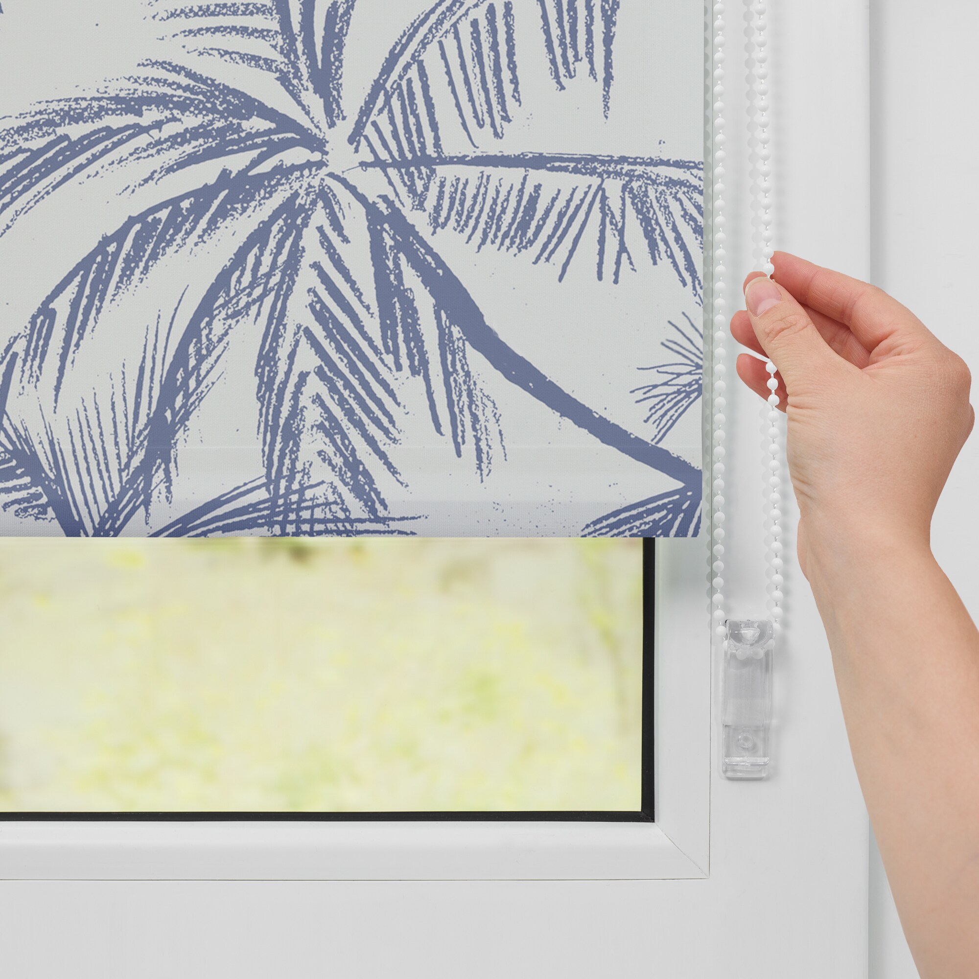 Lichtblick Rollo Klemmfix, ohne Bohren, blickdicht, Blueprint Palms - Blau
