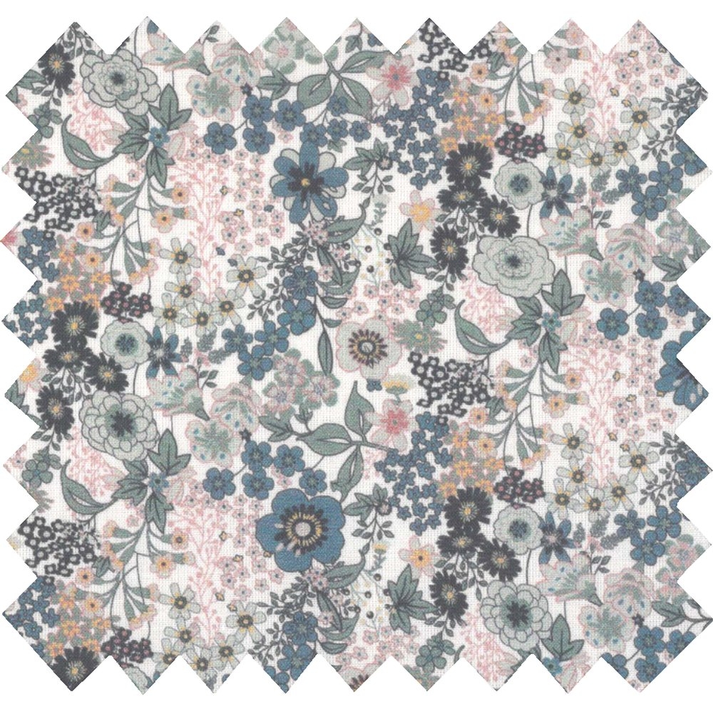Coupon Tissu 1 M Ex2230 Fleuri Gris Bleu