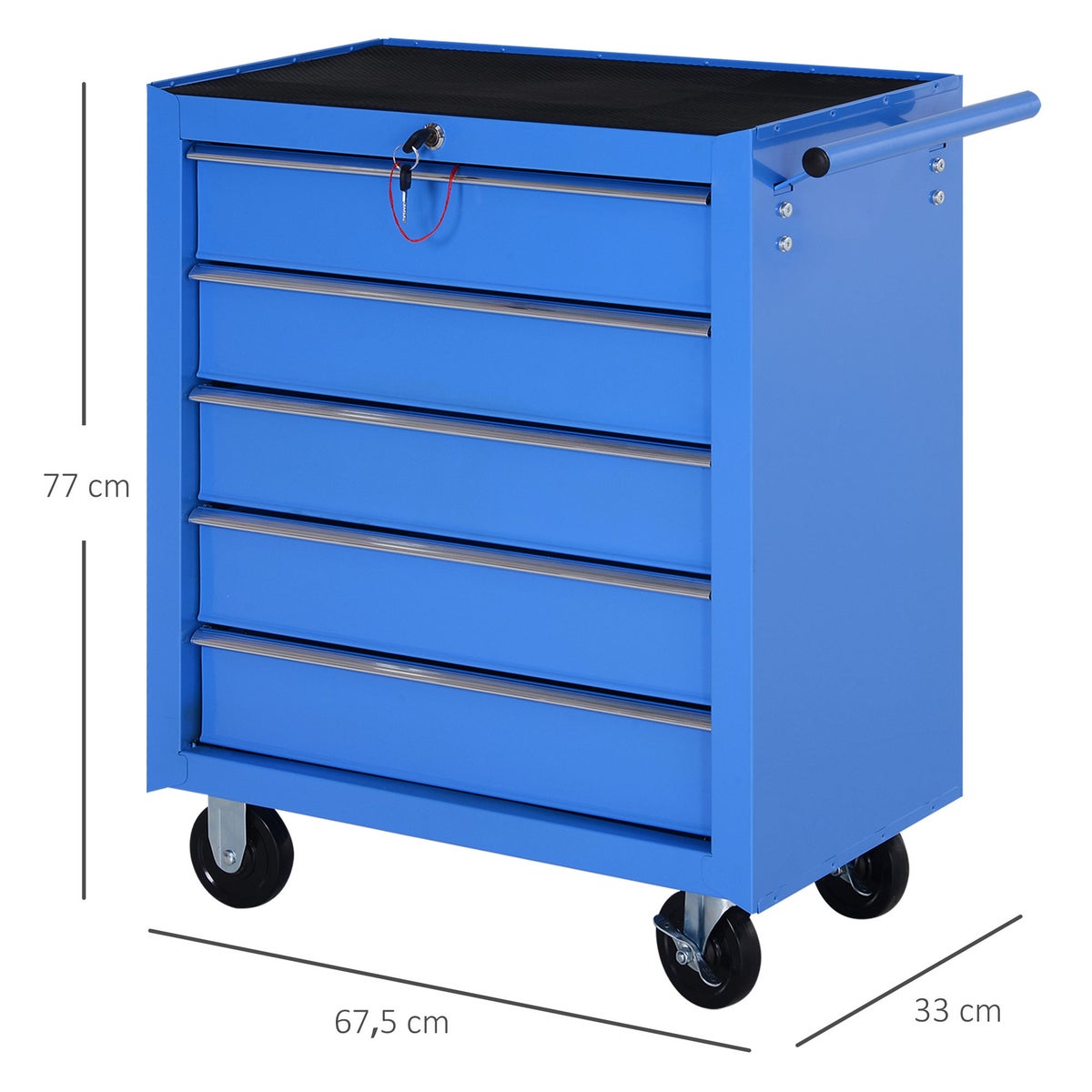 HOMCOM, Mobiele Gereedschapswagen, Werkplaatswagen, 67,5L x 33B x 77H cm, Staal, Blauw