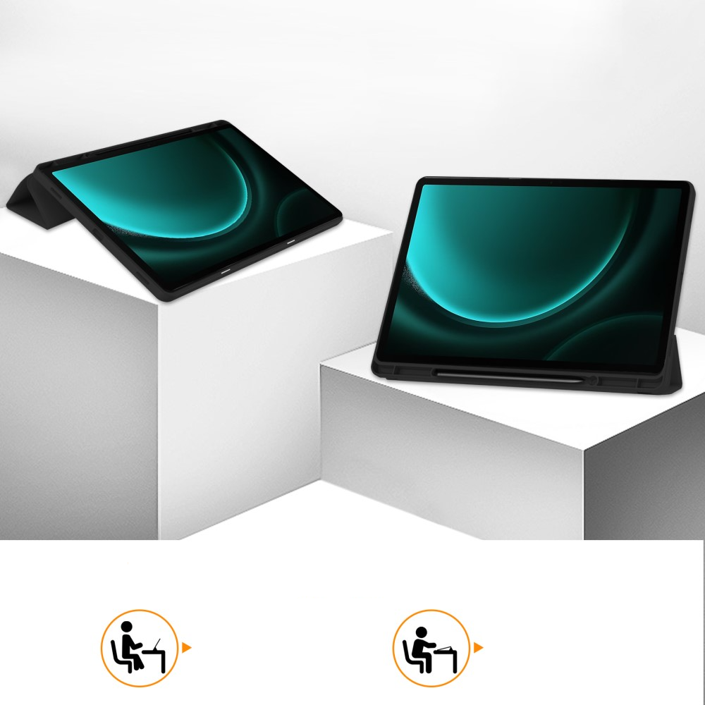 Samsung Galaxy Tab S9 FE  Plus Leder Tasche Smart Cover Hülle S-Pen Halterung - Schwarz
