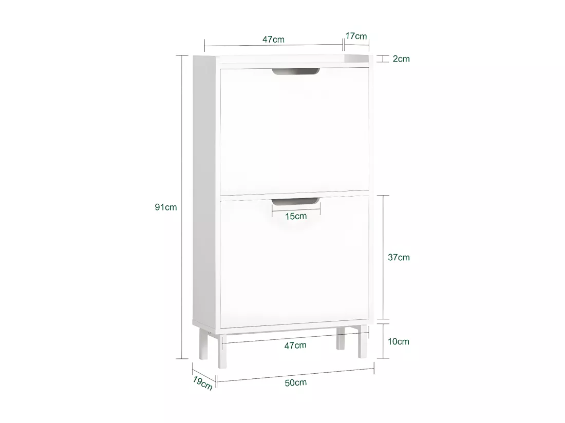 SoBuy Meuble à Chaussures Meuble de Rangement à Chaussures avec 2 Abattants Armoire à Chaussures Commode à Chaussures Meuble d'Entrée Rangement pour Chaussures – Blanc, 50x19x91 cm, FSR151-W