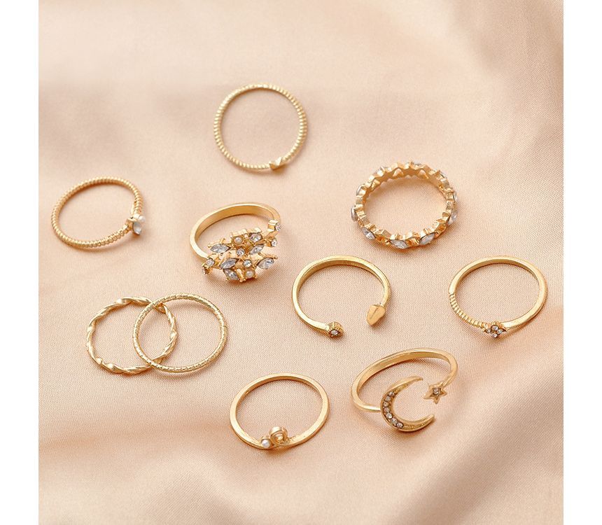 LIVSIA - Set van 10: Ring met strass-legering (verschillende ontwerpen)