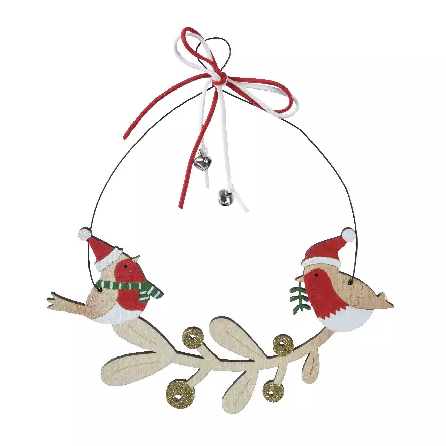 Couronne de Noël déco (D22 cm) Oiseaux enchantés