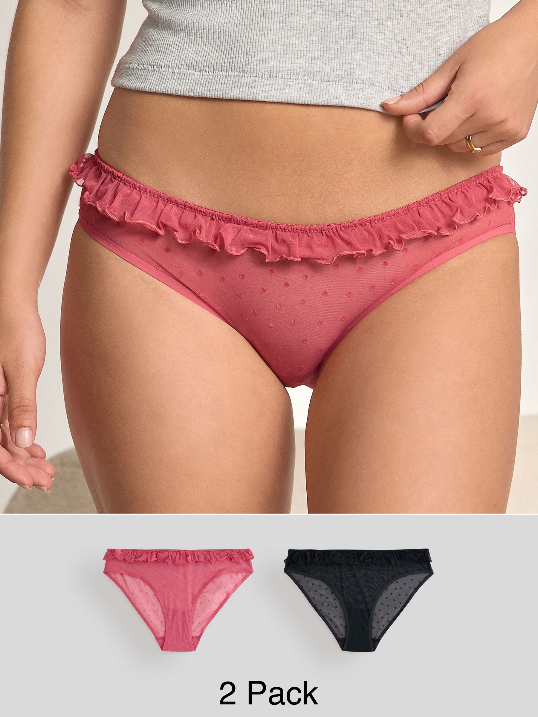 Rood/zwart - Heart Mesh Flocked Knickers 2 Pack