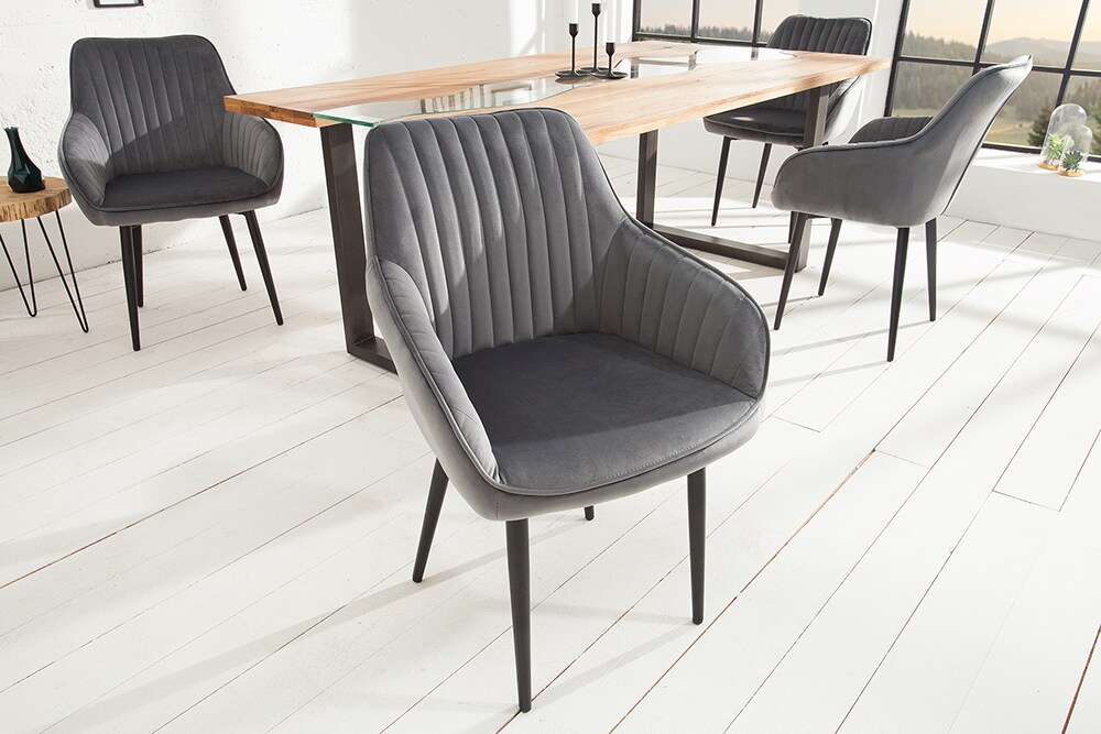 riess-ambiente Stuhl TURIN - Armlehne türkis Samt mit Ziersteppung edel Metallbeine Esszimmer