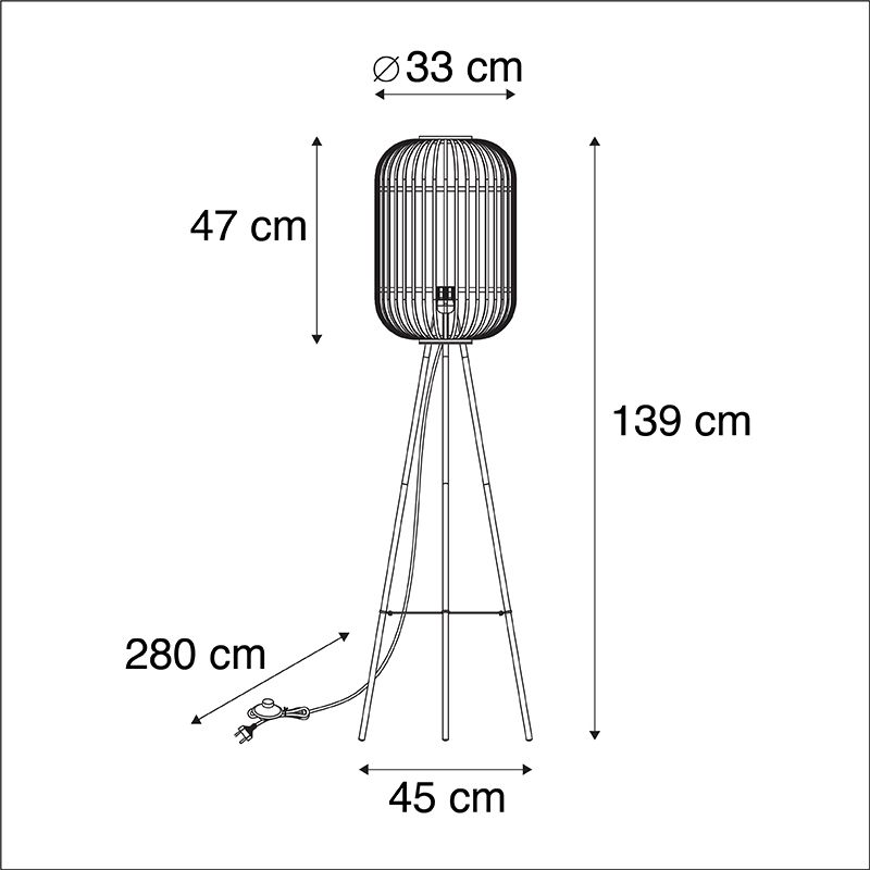 Landelijke vloerlamp zwart met rotan - Manila