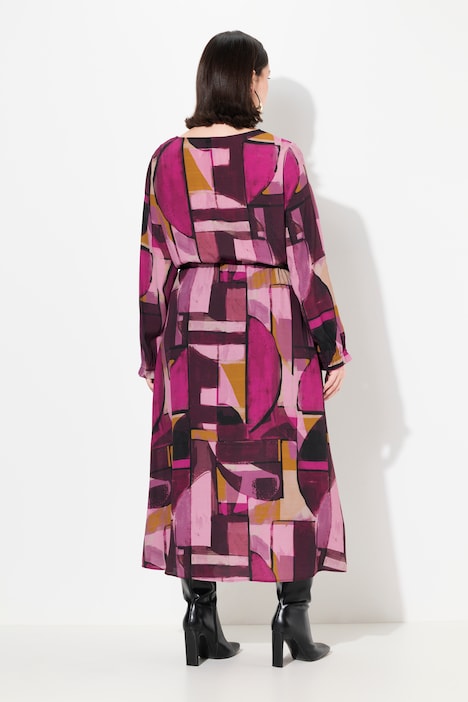 Maxikleid, A-Linie, V-Ausschnitt, Langarm, Krepp