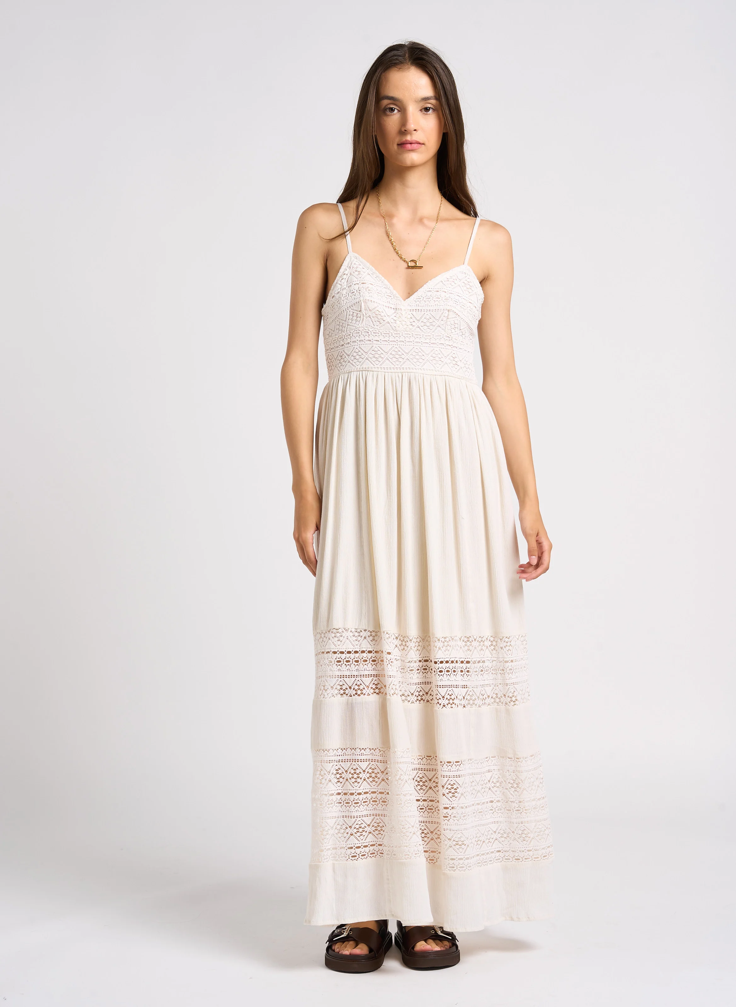 MARILOU - Robe à bretelles brodée en coton| Blanc