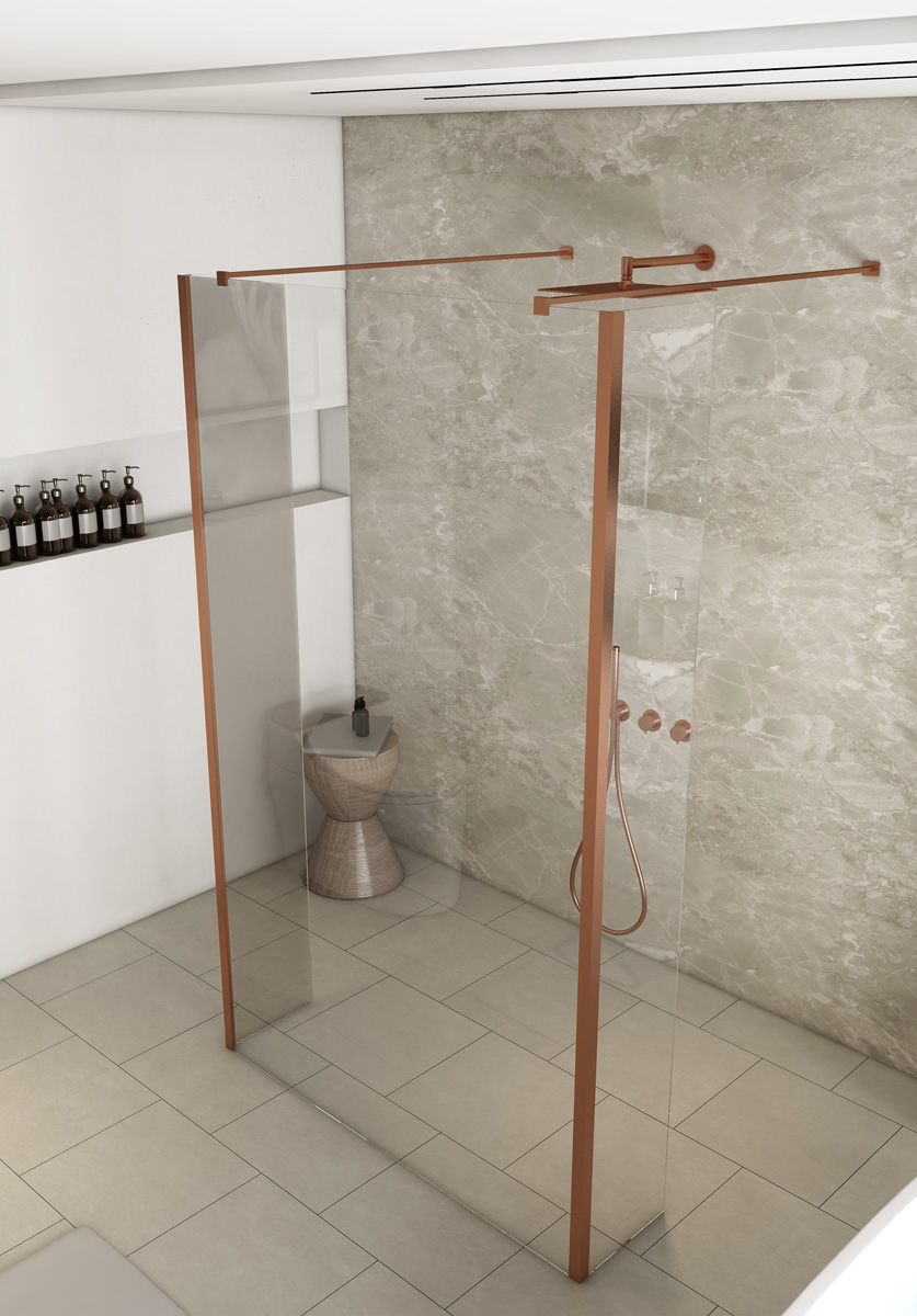 Saniclear Redro vrijstaande douchewand 90cm met zijwanden van 40cm geborsteld koper