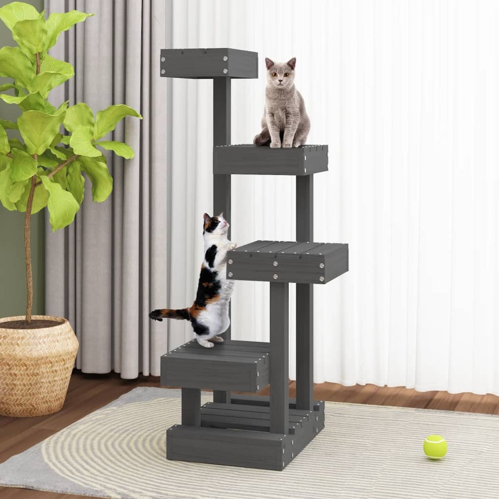 Arbre à chat gris 45,5x49x103 cm bois de pin massif