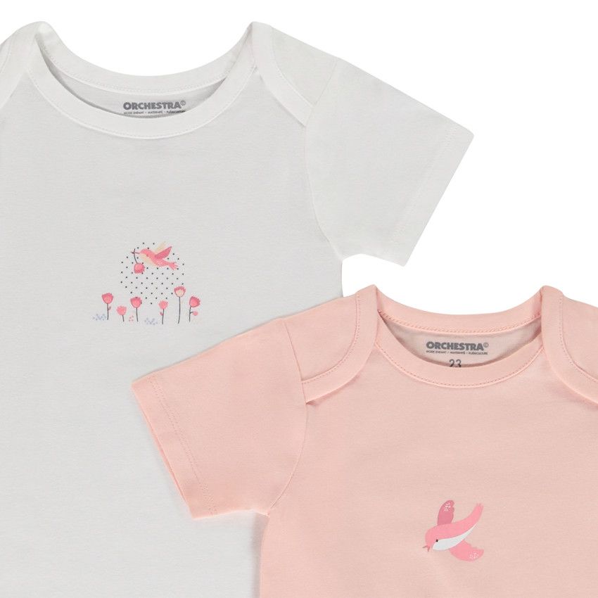 Lot de 5 bodies manches courtes fantaisie pour bébé fille avec ouvertures différentes selon l'âge - Ecru