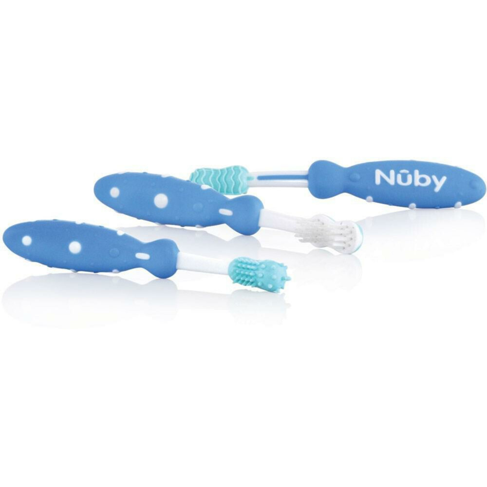 Nuby Tandenborstelset Blauw 3m+3 stuks