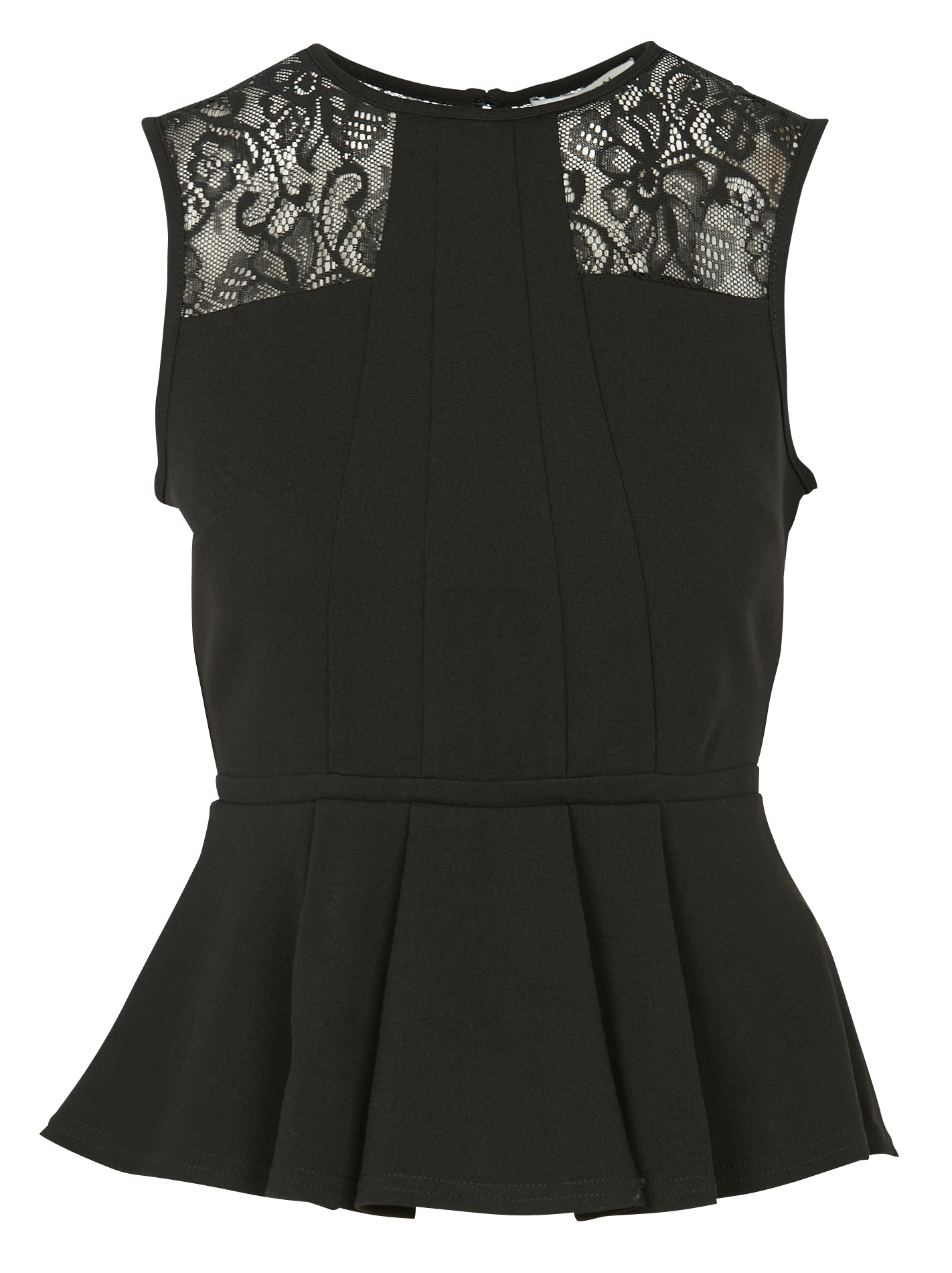 DMUST.N - Top col rond sans manches à dentelle | Noir