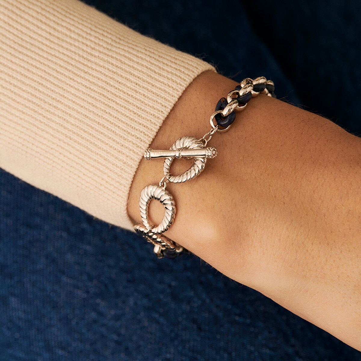 Bracelet Agatha Twiggy argenté cuir bleu