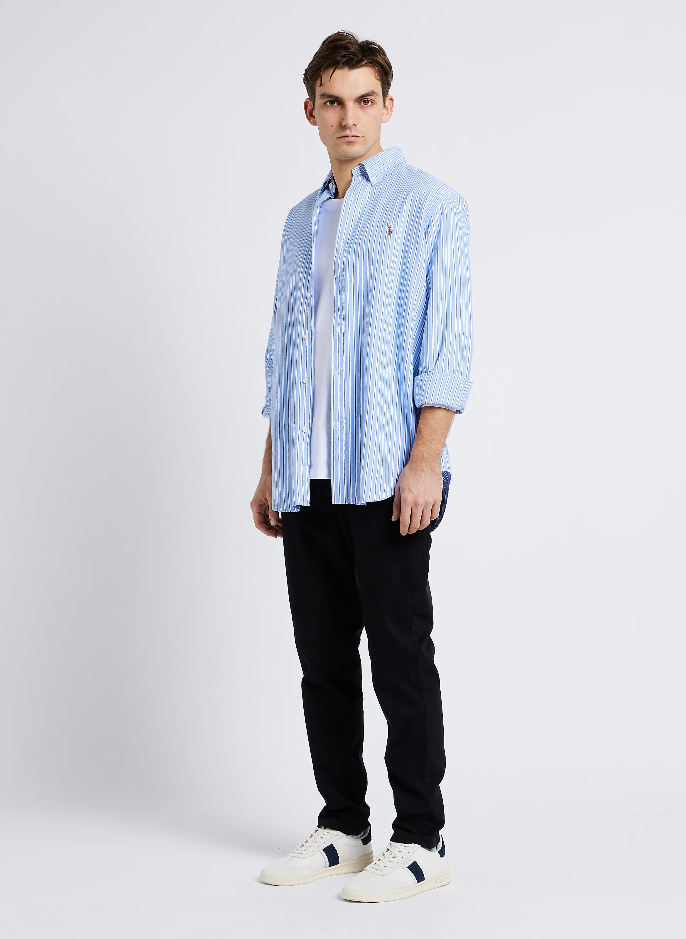Chemise col américain rayée en coton | Multicolore