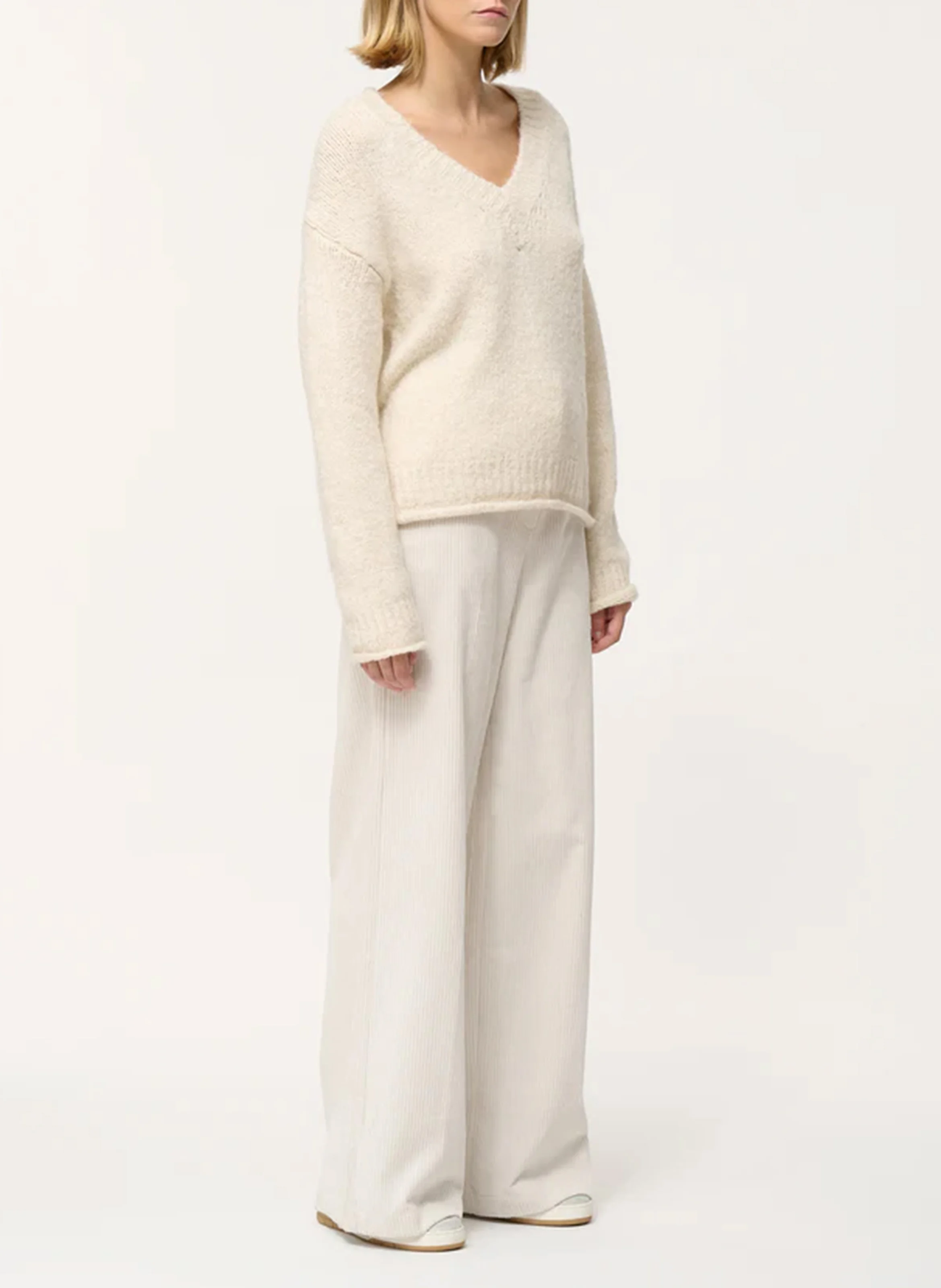 Pull oversize col v| Blanc