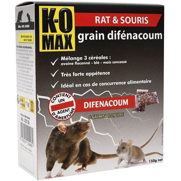 Appât 3 céréales - rats et souris - grain difénacoum - 150 g - en sachets-d