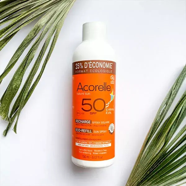 Protetor solar infantil orgânico em spray Acorelle FPS 50, refil, 150ml