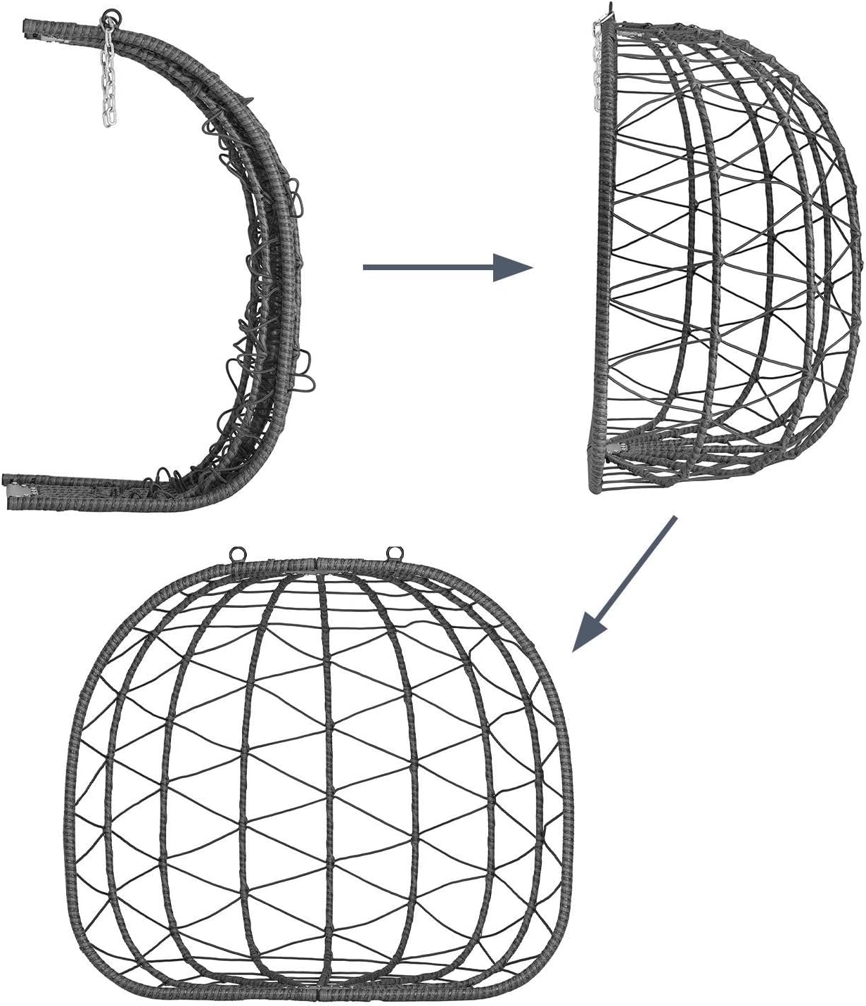 Juskys® Doppelhängesessel Aria - Polyrattan Hängesessel mit Gestell & Kissen - Schaukel für Zwei Personen - Outdoor Indoor Sessel - XXL Korb Grau