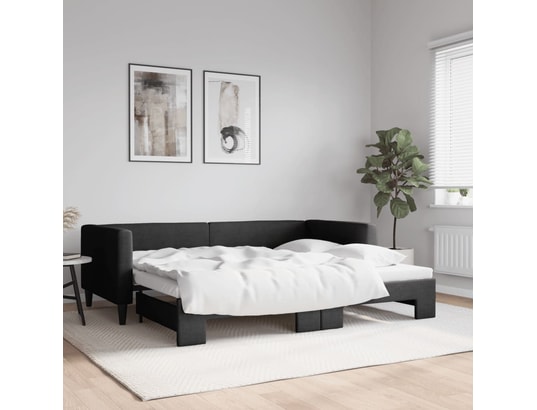 VIDAXL - Lit de jour avec lit gigogne noir 90x200 cm tissu