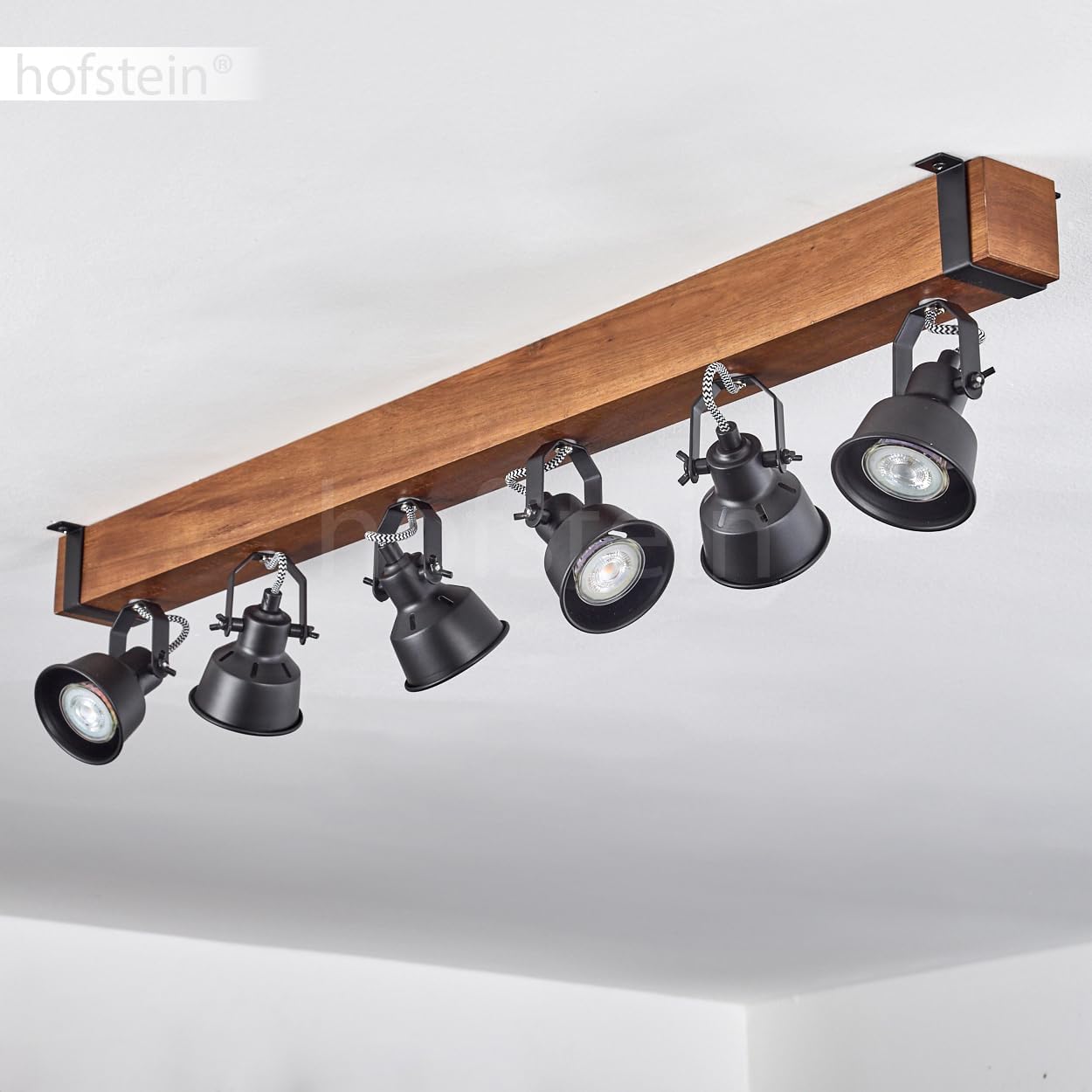 Deckenleuchte Safari, moderne Deckenlampe aus Metall/Holz in Schwarz/Dunkelbraun, Deckenleuchte im Industrial Design mit verstellbaren Schirmen, 6-flammig, 6 x GU10 ohne Leuchtmittel