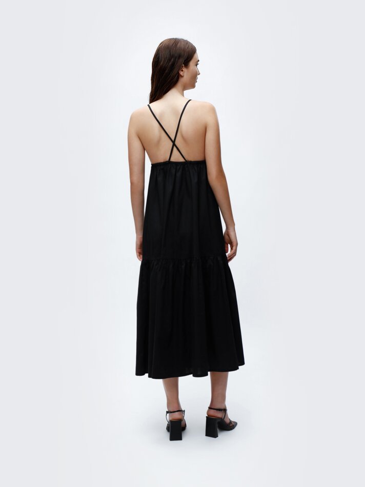 Vestido midi de alças finas - Preto