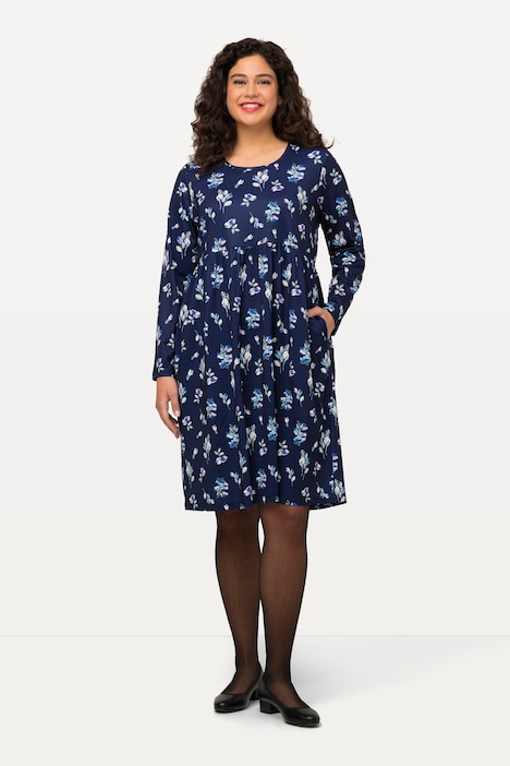 Kleid, kurz, Jersey Blütenmuster, Rundhals, Langarm