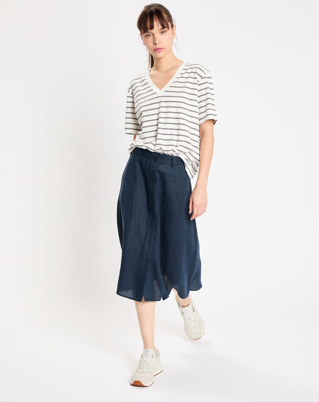 Jodhpur Jupe 100% Lin Rosy bleu marine