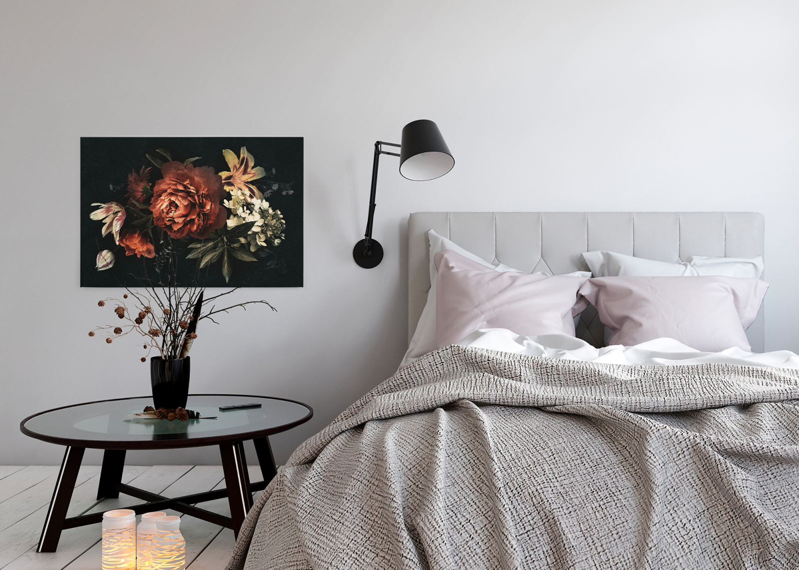 Leinwandbild BLÜTEN - rot-schwarz - 90x60 cm