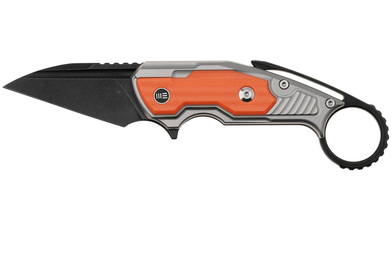 WE Knife Yardbird WE22021-1 Blackwashed CPM 20CV, Gray Titanium, Orange G10 Inlay, karambit zakmes, Maciej Torbé design