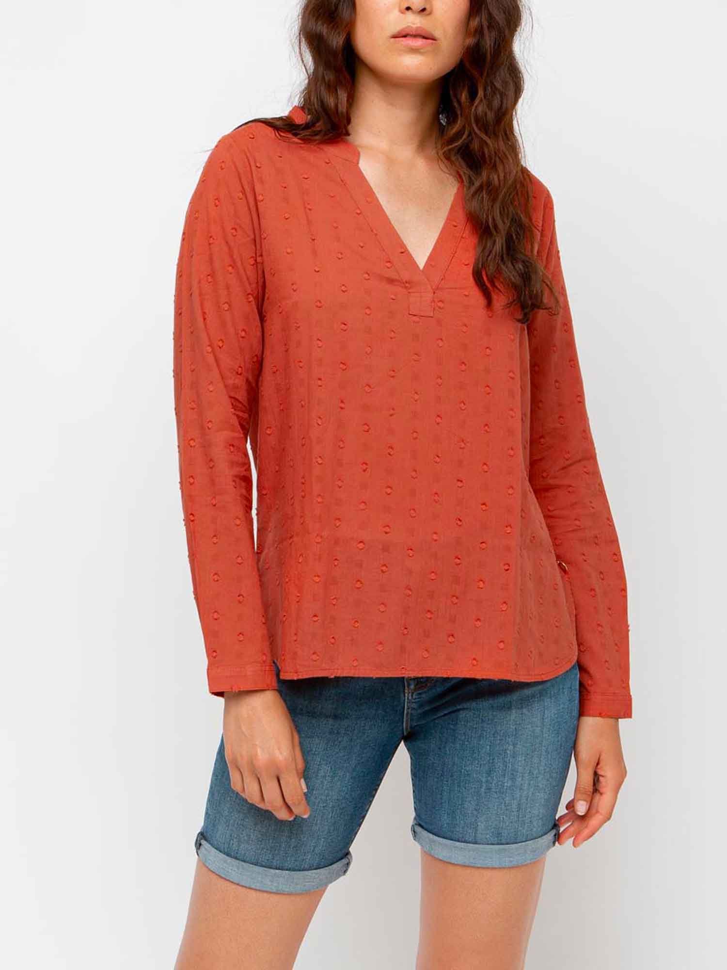 Blouse Femme Manches Longues Coton Léger Terracotta