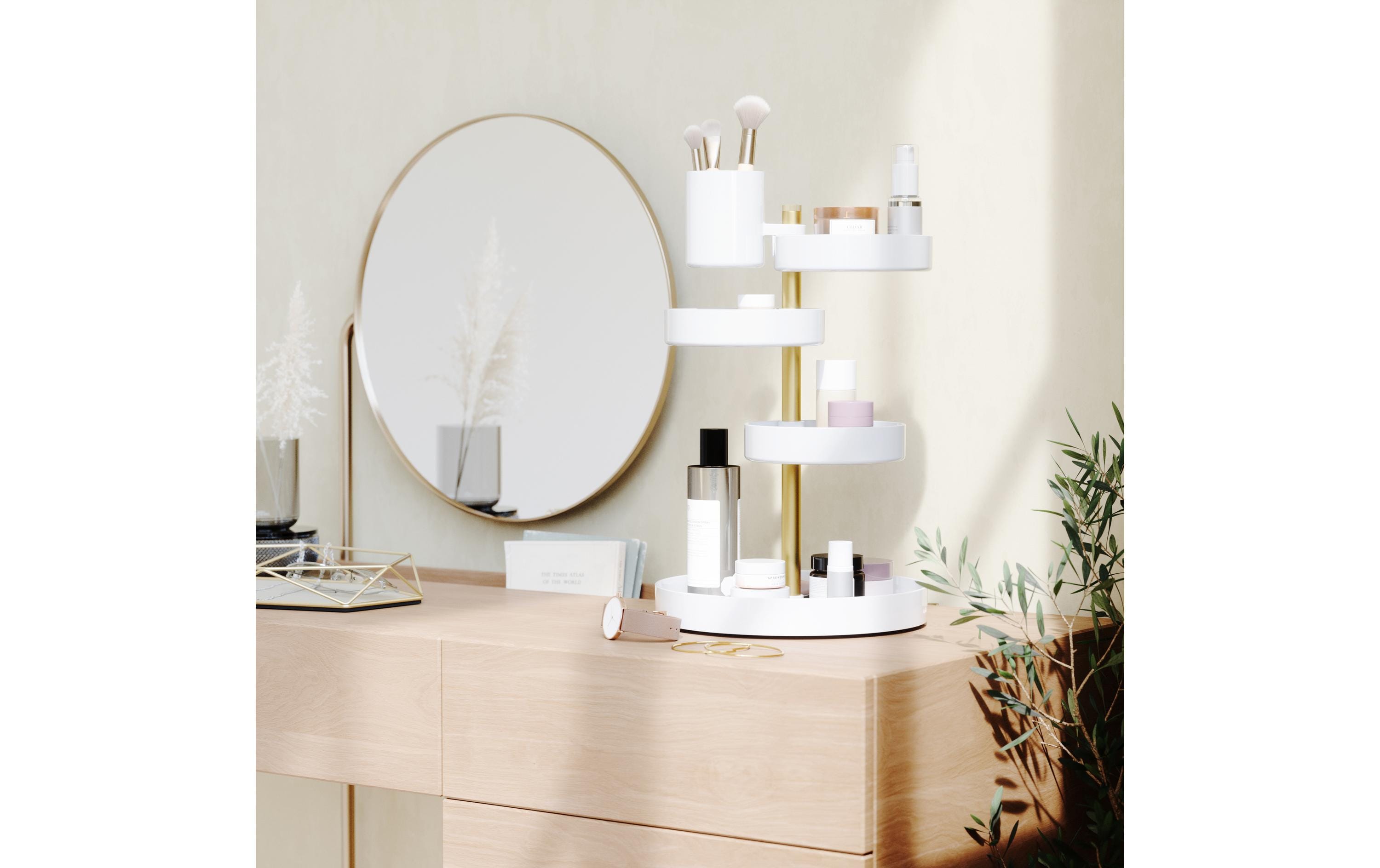Bad-Utensilienhalter Pirouette Gold/WeissKosmetik Organizer mit drehbaren Fächern