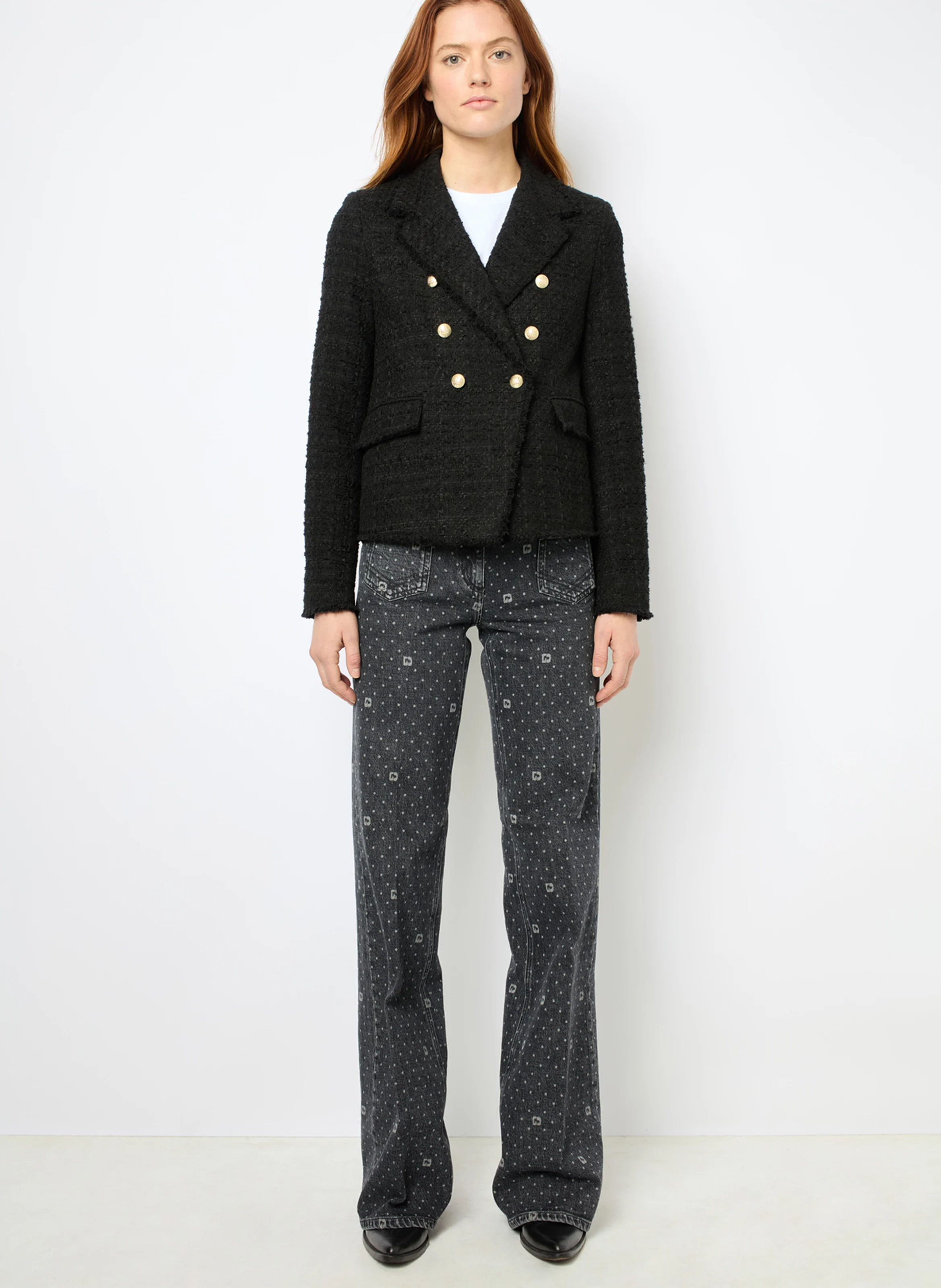 MYLA - Blazer à boutonnage croisé en tweed | Noir
