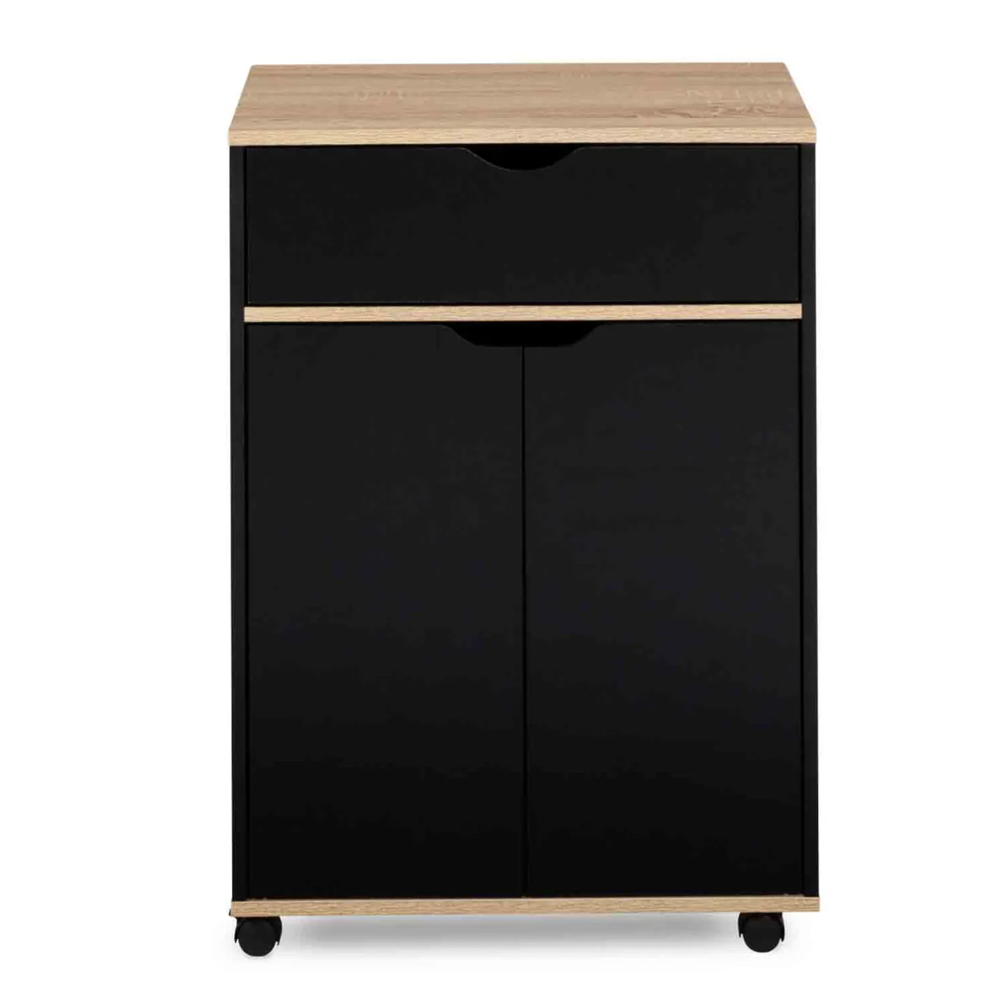 Desserte de cuisine COSY placard avec tiroir bois noir et plateaux façon hêtre L.60 CM