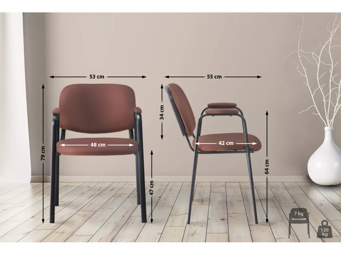 Chaise de conférence - Tissu & Métal noir mat - Marron - Ken Pro