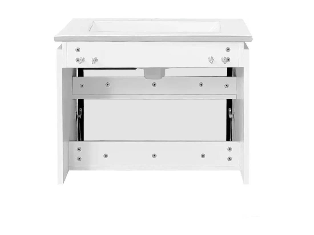 Meuble de salle de bain suspendu - avec vasque à encastrer, LED à induction et porte en verre - blanc - 61.5x46.5x47cm