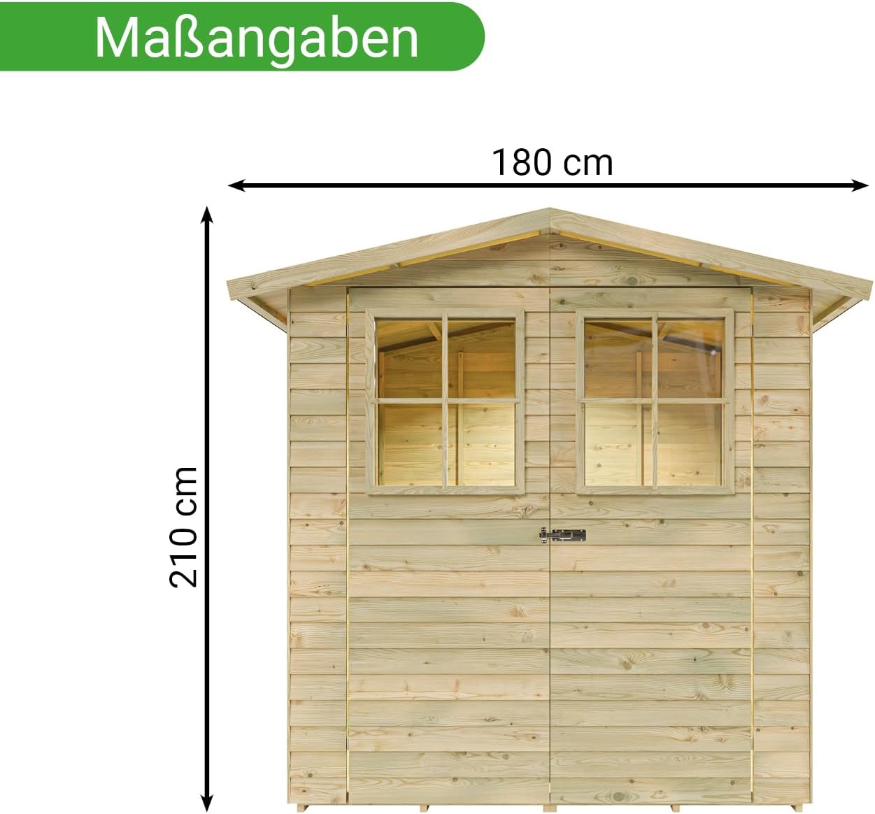 Gerätehaus Hamburg 1 | Gartenhaus | Wandstärke 9 mm | Kesseldruckimprägniert | BxTxH: 180 x 145 x 210 cm | Doppeltür mit Lichtausschnitt | Inkl. Dachpappe + Beschläge