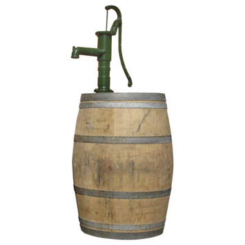 Houten regenton eiken 225 liter met gietijzeren handpomp
