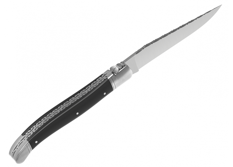 Couteau Laguiole prestige avec un manche en bois d'ébène et mitres en acier inoxydable