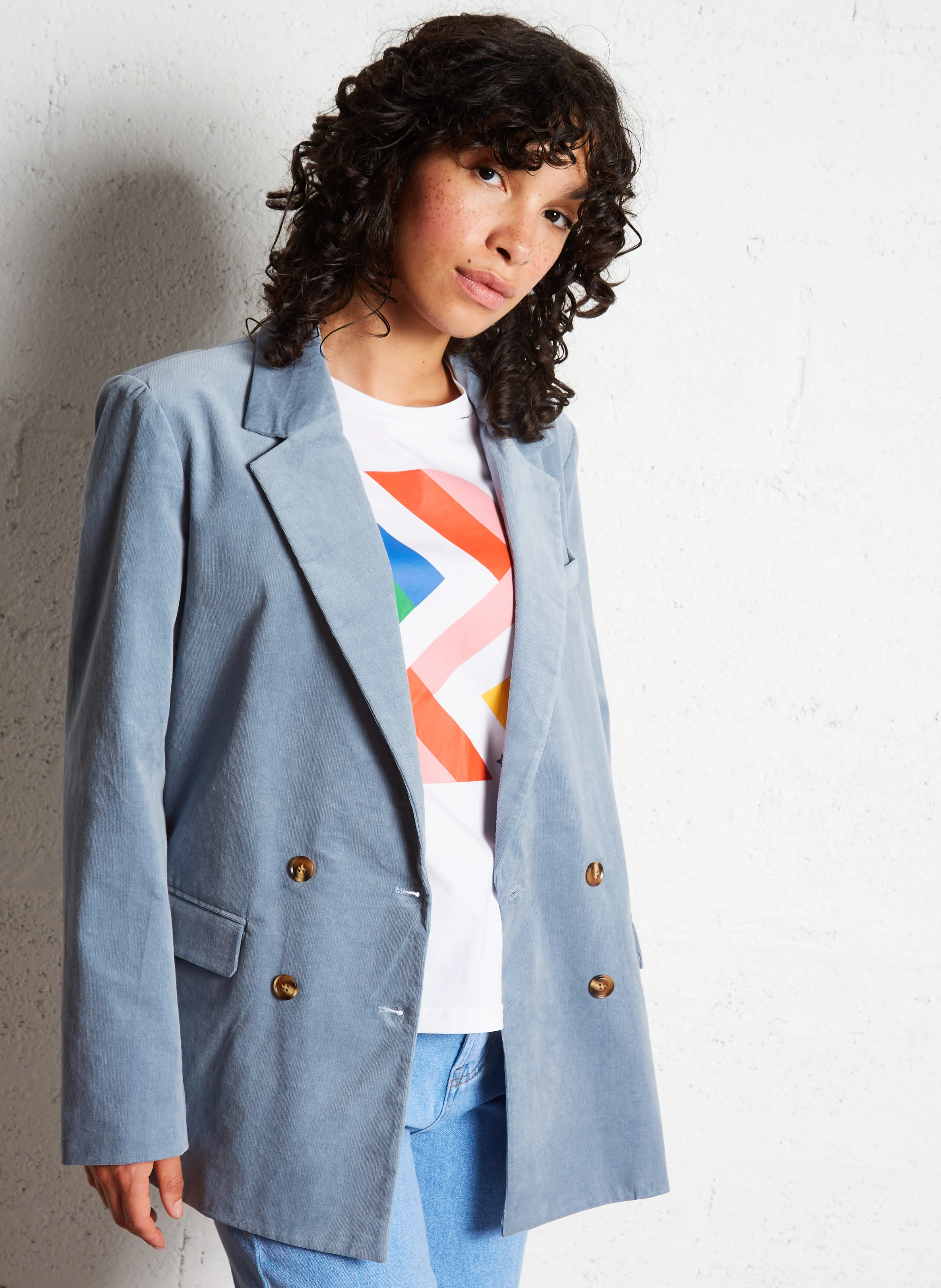 VICTOIRE - Veste tailleur ample en coton mélangé | Bleu